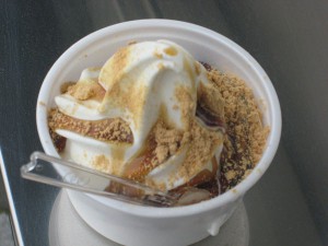 丸岡城の黒蜜きなこソフトクリーム